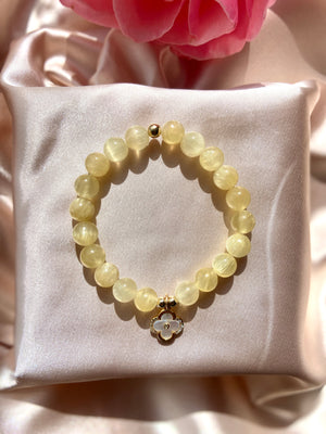 Honey Calcite and Mother of Pearl four leaf clover Bracelet
