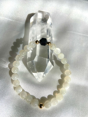 White Moonstone & Black Tourmaline Bracelet