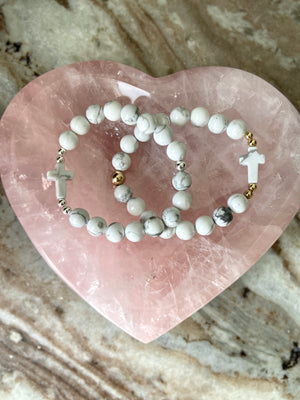 Howlite Holy Cross Gold Bracelet