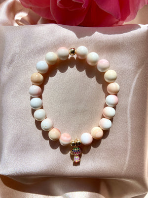 Pink Conch Shell & Opal Mushroom Bracelet