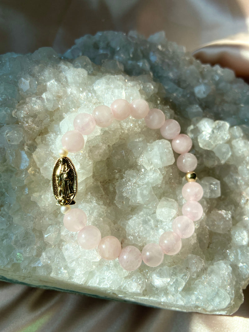 Rose Quartz Virgen Mary Bracelet