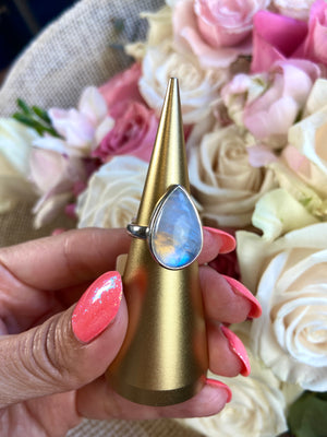 Rainbow Moonstone Tear Drop Ring