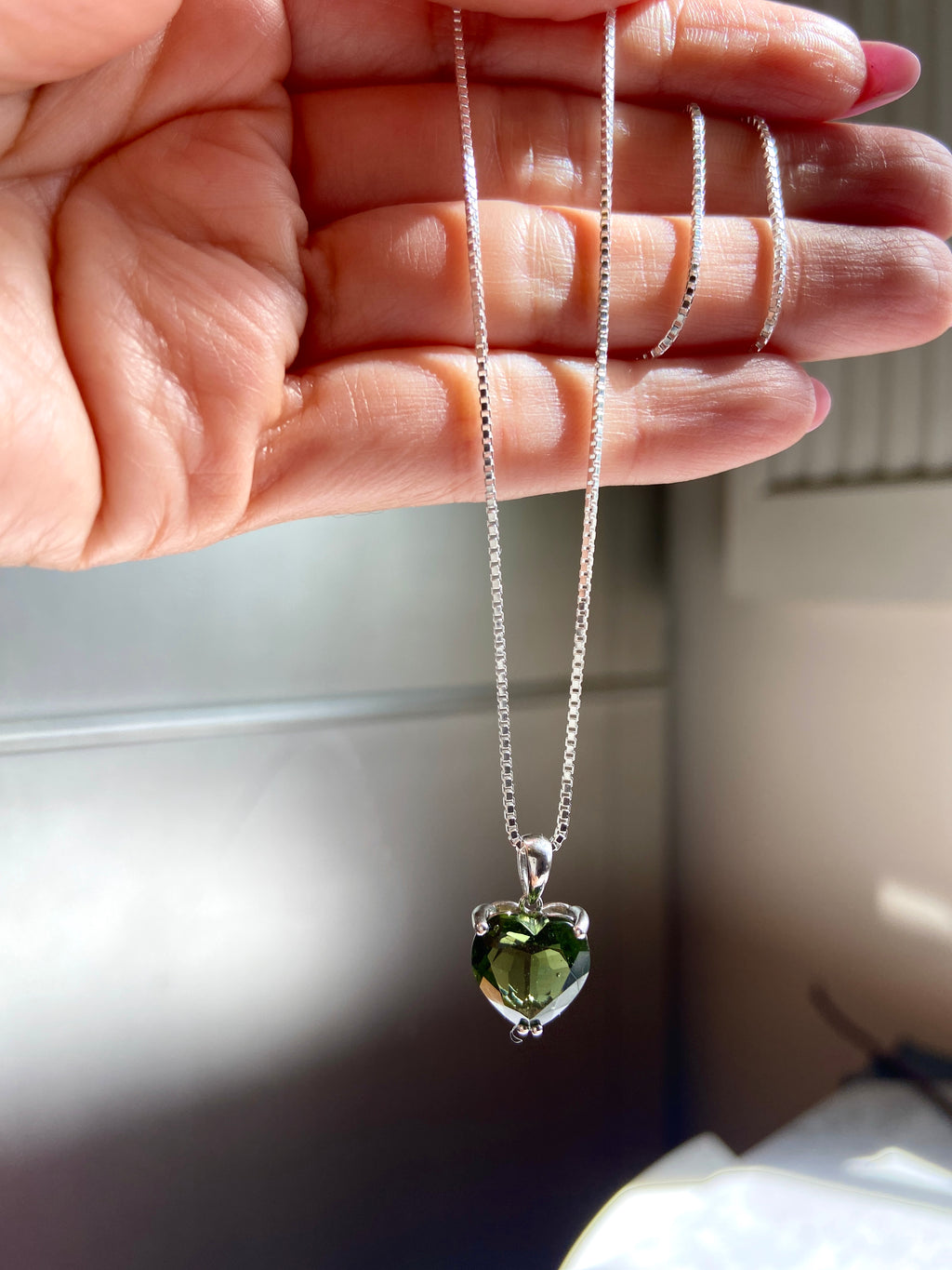 Moldavite Heart Sterling Silver Necklace
