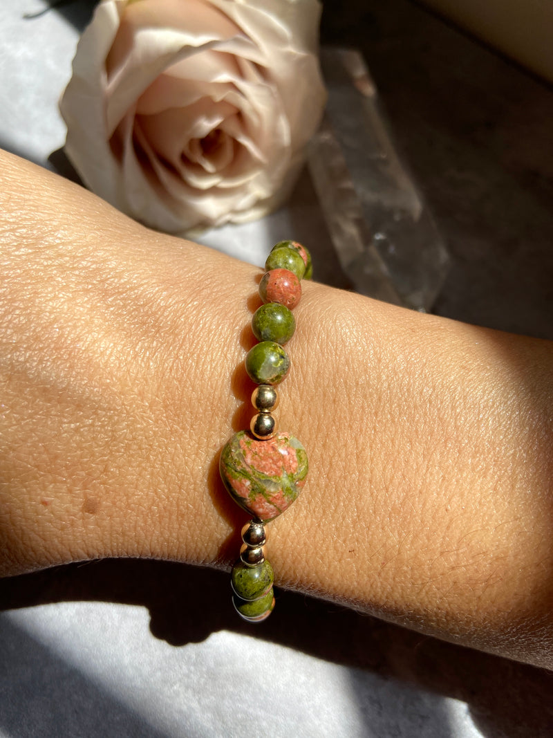 Unakite Heart Bracelet